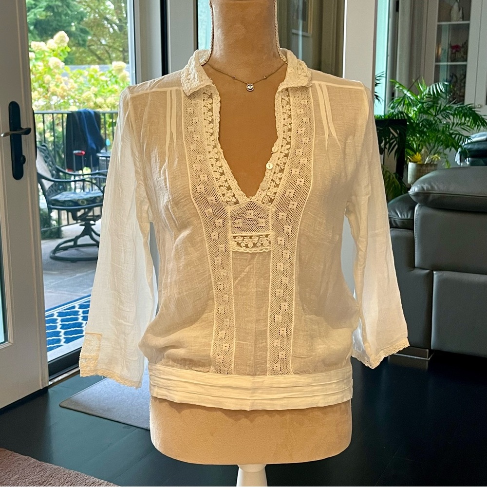 Olivaceous White Lace-Effect Trim Blouse Sz 2
